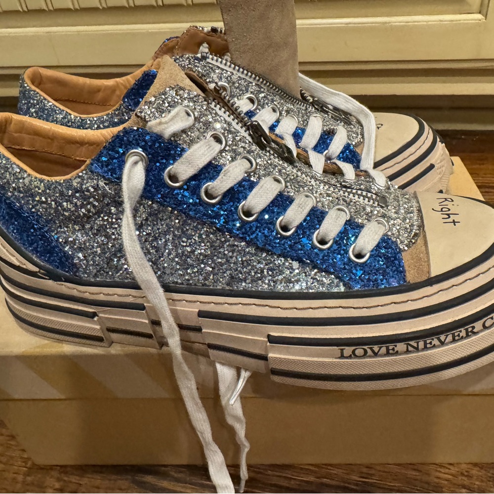 Glittery Blue and Silver Sneakers with Zipper